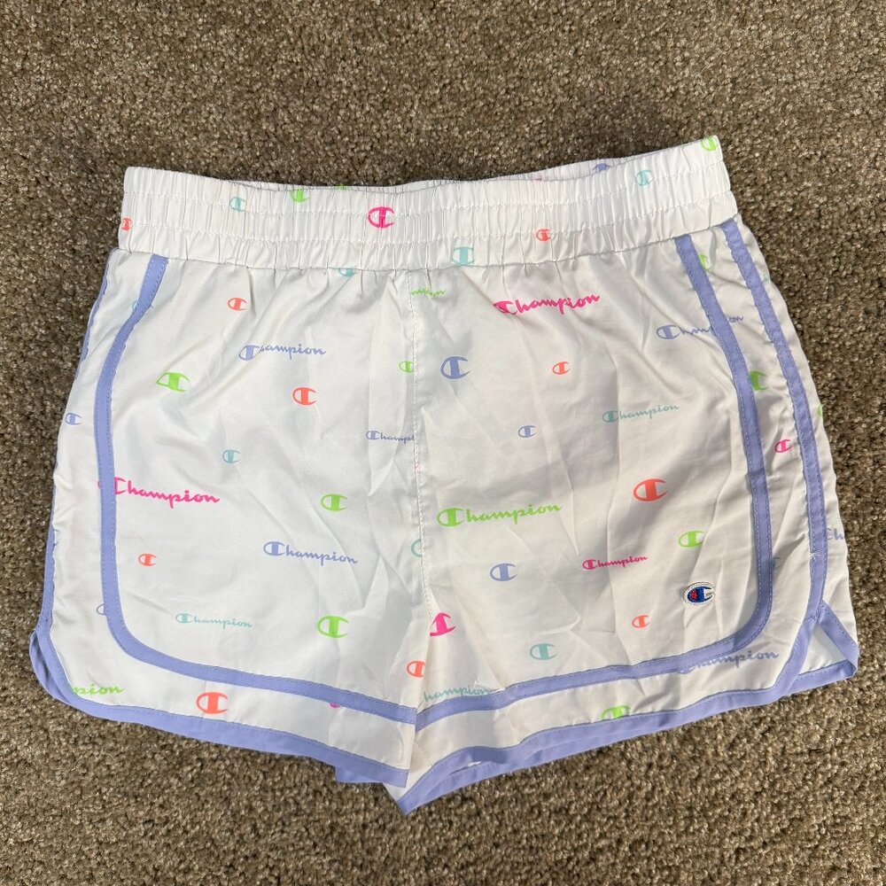 Champion Athletic Shorts Youth XL White Built In Brief Pastel Print Mini Logos